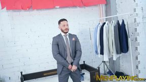 Sexy Javi Gray pounds his ass into the thick cock of suited John Brachalli