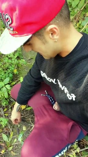 Touching Camera Lens with Wet Glans Then Rubbing Cum on Lens and Own Cum Swallow From Leaf Outdoor