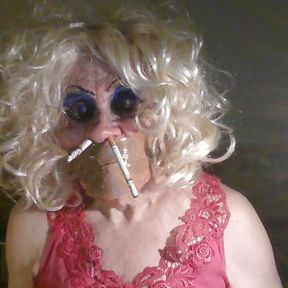 Sissy Sarah gagged and smoking through her nose, as instructed