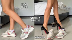 Walking in Sneakers and High Heels