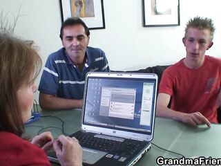 Office granny threesome Hard fuck