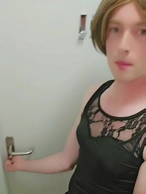 Dressed in public toilet and sneaked to ladies room for anal play- Request