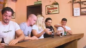 Blonde stunner fingers wet pussy hard and sucks cock wild