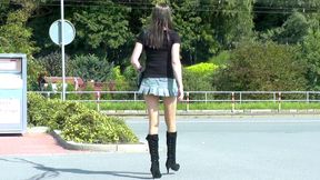 Crossdresser Sissy in public , short skirt and boots