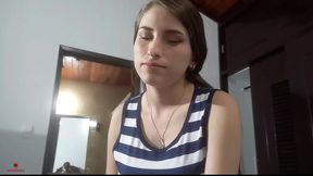 Sexy curvy Latina cheerleader gets fingered and moans