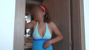 My beautiful wife shows off on the beach in bikini, real cuckold husband