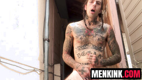 Tatted dude Ruckus giving his long horny BONER a RAVIGING handjob