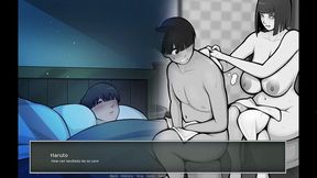 Well-endowed Konoha MILF strokes her big tits while fantasizing about sexy Hinata