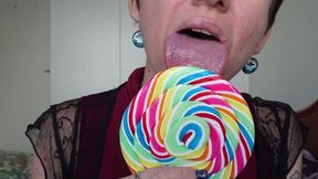 ASMR Lollipop Licking with Big Colorful Carnival Lollipop + Long Tongue & Mouth Sounds