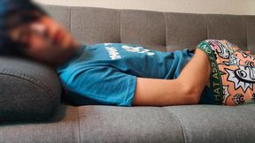 Rin Okumura Cosplayer tastes his precum and shoots his load while moaning