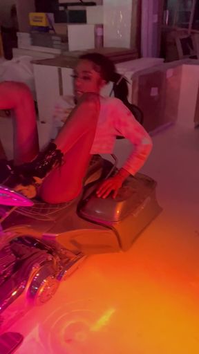 Pink Thong Femboy on Motorcycle