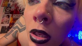 Goth Nostril Flaring, Rubbing Dildo, Drooling in Lipstick