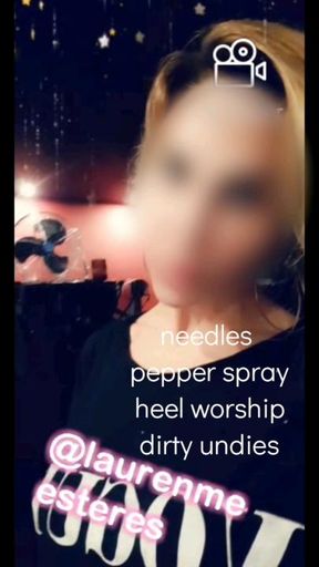 Needles, pepper spray, dirty, heel worship