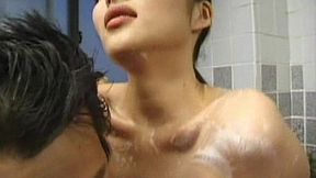 Japanese woman takes a refreshing bath in a vintage soapland