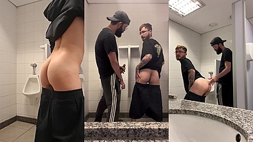 CUMDUMP IN PUBLIC BATHROOM WITH HAIRY DICK