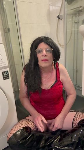 Sissy pissing over her face and mouth