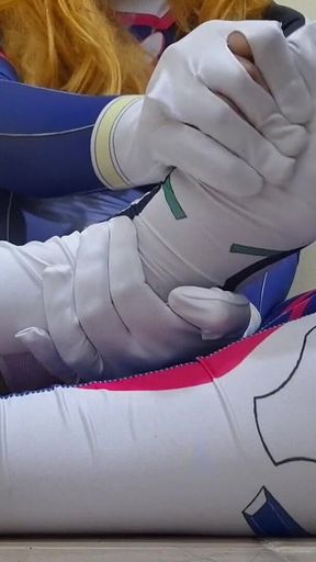 Extended Cut of Sexy Tgirl in Dva Cosplay Does Her First Footjob on Halloween