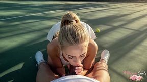 a 18-year-old tennis player collects payment for a private lesson by jiggling her breasts and deep-throating a big cock [ai]