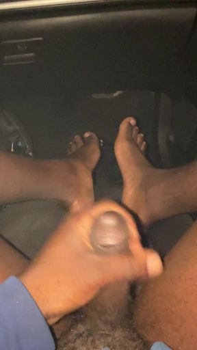 Outside In My Homeboy Car Half Naked While I'm Playing With My Penis And Pre Cum