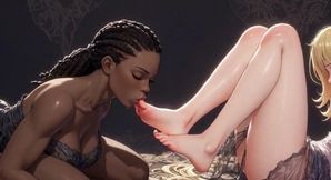 Slave Licking &amp; Sucking Blonde Mistress Feet - Very Aroused