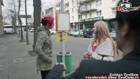 Busty blonde Marina flirting on the street