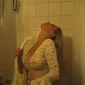 Michaela&#039;s first porn is an exhibitionist street whore masturbating her blonde pussy with a sex toy