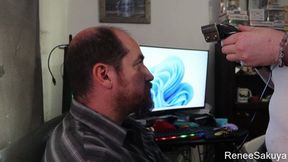 Headshaving and bead touch up, Renee Sakuya shaving his head to bald and touching up his beard, 720p
