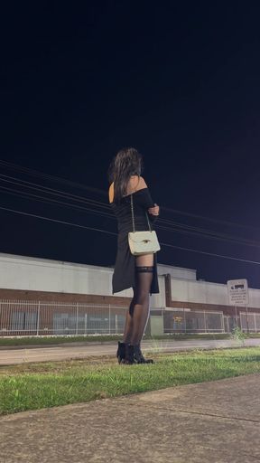 Asian cross dresser hooker plays with ass on a public street