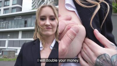 Public Agent Hot hotel worker fucks a big fat cock in a public washroom in POV