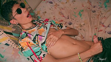Hot Latino Twink Magic C Jerking His Big Cock After College And Swallowing His Cum