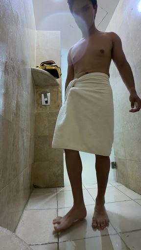 Bathing in the showers at the gym