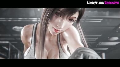Sweaty Tifa Gushing In The Animated Gym Shower Cartoon