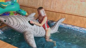 Rare inflatable shark fucking in the pool and excessive pumping and high heel teasing
