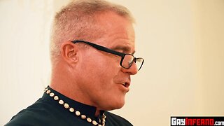 Stud fistfucks hunks butt inside church