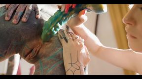 Tattooed lesbians in extreme anal action
