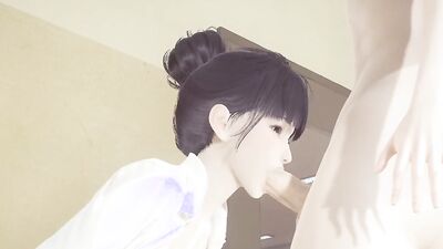 Shoko gets down on her knees and sucks big dicks in the library - Hentai Uncensored