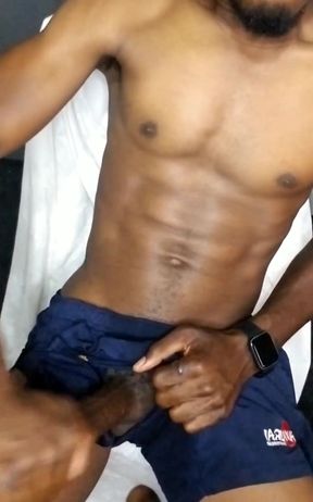 Stroking My Big Black Cock Threw My Boxer Shorts