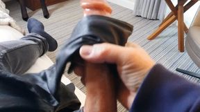 POV FAKE COCK CAUGHT WANKING IN LEATHER GLOVES