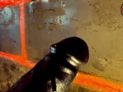 Prostate massage with a latex dildo. (slicing)