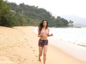 Brazilian beach babe Amanda Borges takes a small cock in her ass