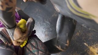 Alt dominatrix pegging tattooed worker