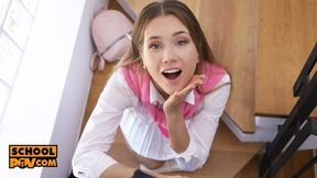 Sweet petite Mary Rock sucks cock hard and thorough