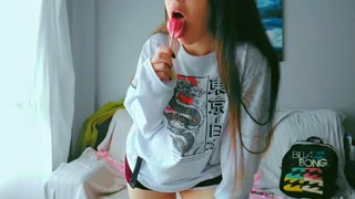 Just a cute teenager wearing a big tshirt and cute socks. Home masturbation