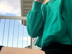 Horny amateur blonde teen rubbing her fiery cunt in public