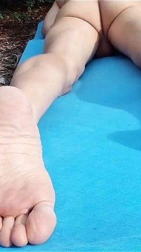 Sexy Soles on Hot Boy's Feet for Foot Fetish of Naked Twink Humping on Mat Outdoor