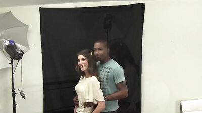 Beautiful white girl sucks humongous black cock and gets fucked