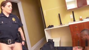 Perverted milf cops make trespassing suspect bang their horny cunts