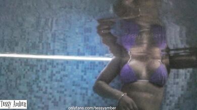 Latina flashes in public pool then gets choked and gushed underwater by a stranger
