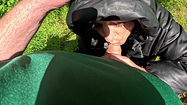 Hot outdoor blowjob and cum play with a down-jacket 269