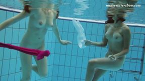 Underwater swimming pool lesbians Lera and Sima Lastova